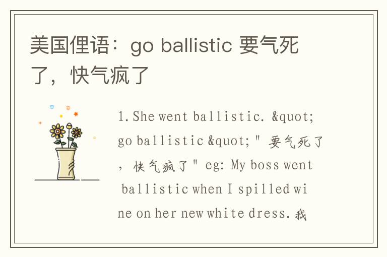 美国俚语：go ballistic 要气死了，快气疯了