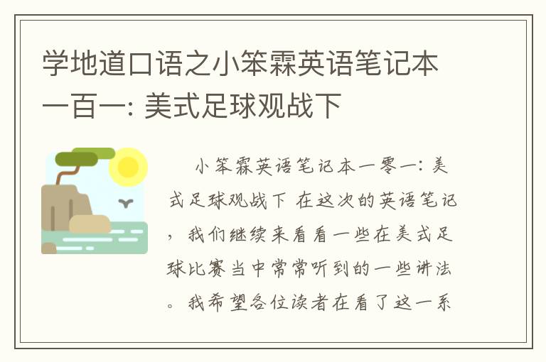 学地道口语之小笨霖英语笔记本一百一: 美式足球观战下