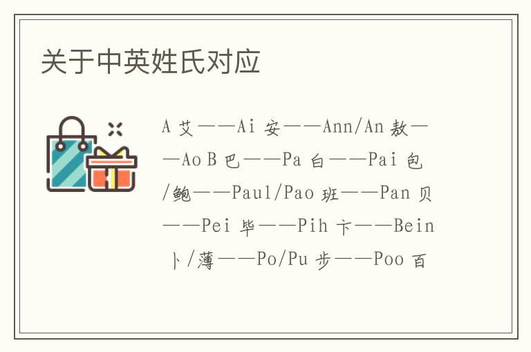 关于中英姓氏对应