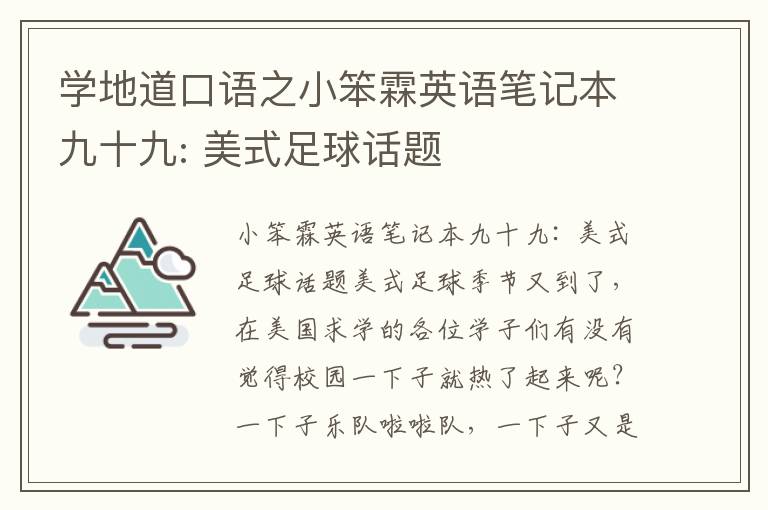 学地道口语之小笨霖英语笔记本九十九: 美式足球话题