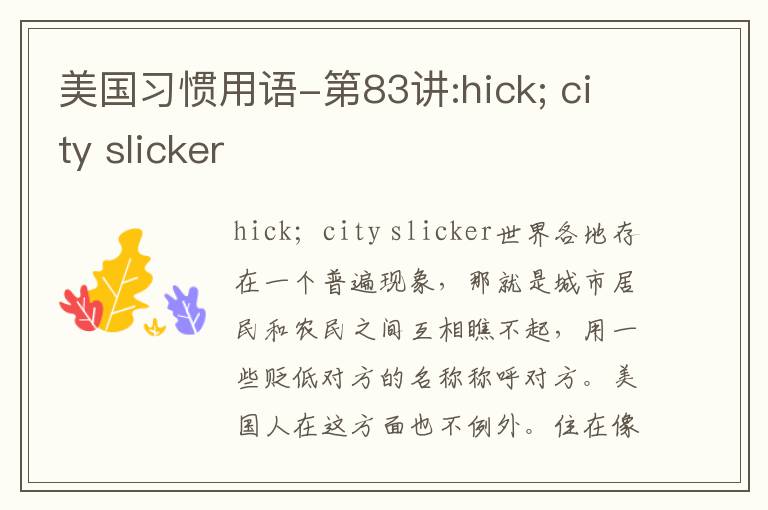 美国习惯用语-第83讲:hick; city slicker