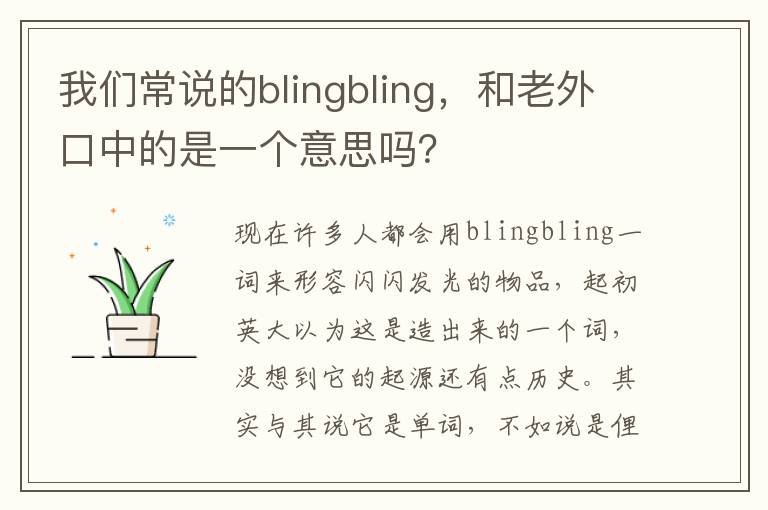 我们常说的blingbling，和老外口中的是一个意思吗？