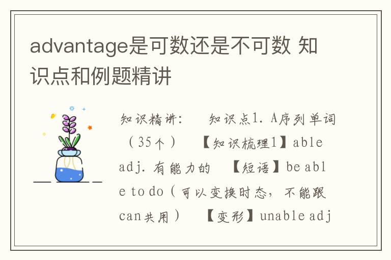 advantage是可数还是不可数 知识点和例题精讲