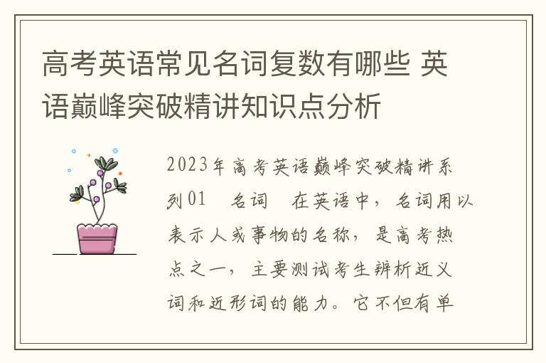 高考英语常见名词复数有哪些 英语巅峰突破精讲知识点分析