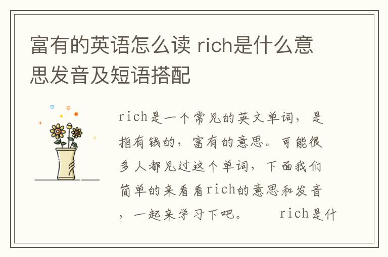 富有的英语怎么读 rich是什么意思发音及短语搭配