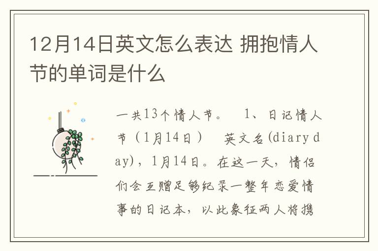 12月14日英文怎么表达 拥抱情人节的单词是什么