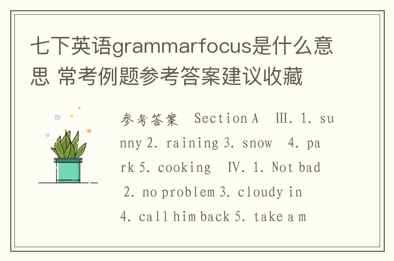 七下英语grammarfocus是什么意思 常考例题参考答案建议收藏