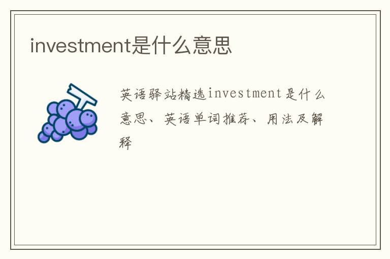 investment是什么意思