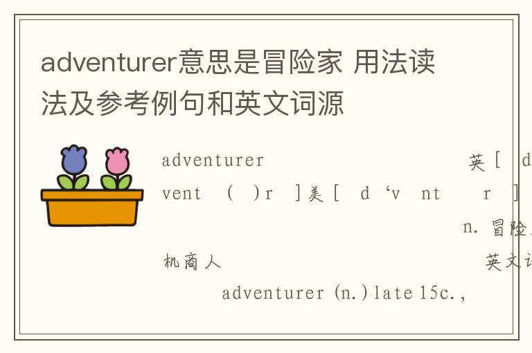 adventurer意思是冒险家 用法读法及参考例句和英文词源