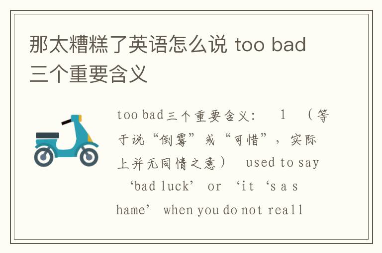 那太糟糕了英语怎么说 too bad三个重要含义