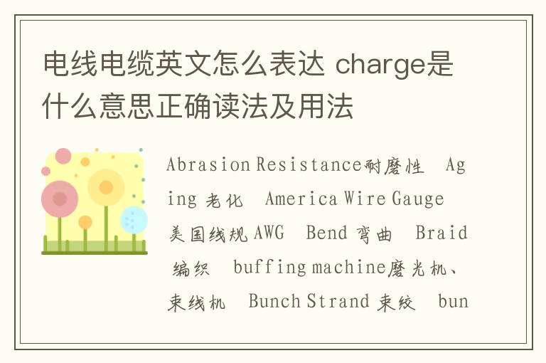 电线电缆英文怎么表达 charge是什么意思正确读法及用法