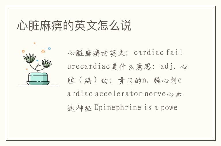 心脏麻痹的英文怎么说