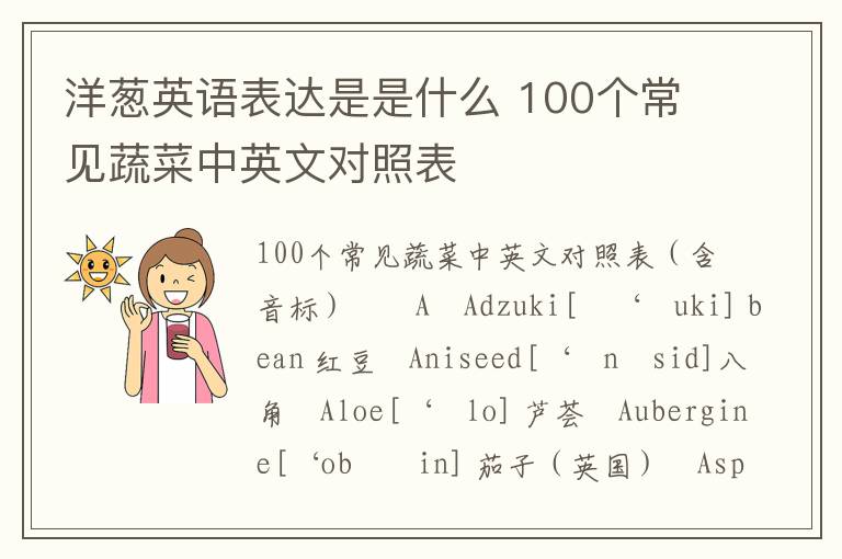 洋葱英语表达是是什么 100个常见蔬菜中英文对照表