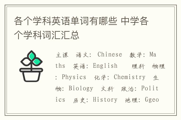 各个学科英语单词有哪些 中学各个学科词汇汇总