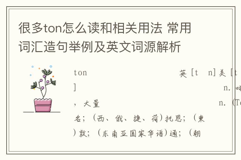 很多ton怎么读和相关用法 常用词汇造句举例及英文词源解析