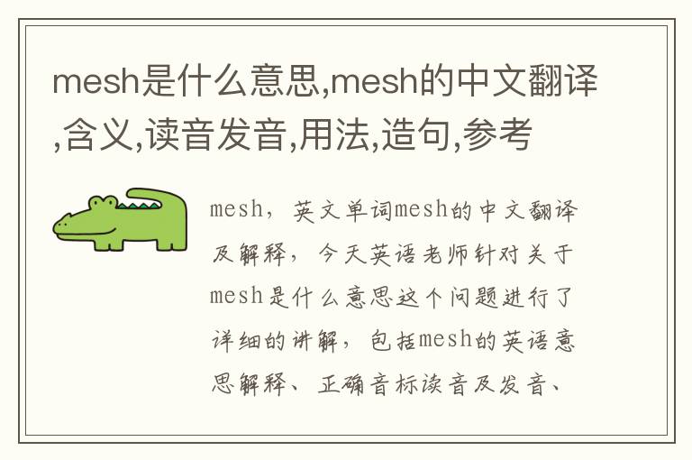 mesh是什么意思,mesh的中文翻译,含义,读音发音,用法,造句,参考例句