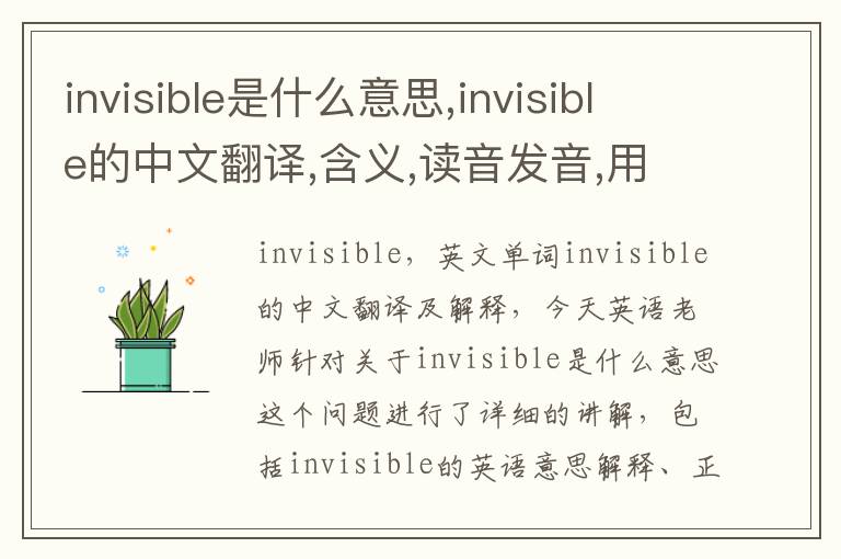 invisible是什么意思,invisible的中文翻译,含义,读音发音,用法,造句,参考例句