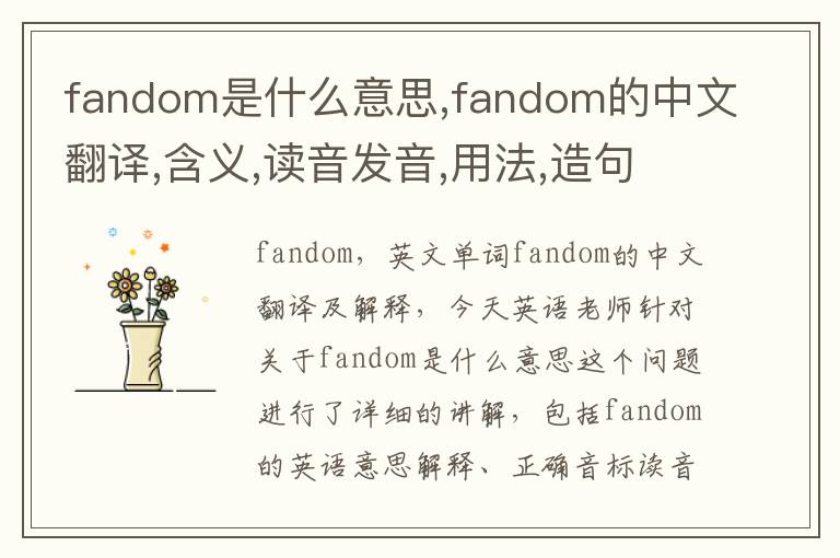 fandom是什么意思,fandom的中文翻译,含义,读音发音,用法,造句,参考例句