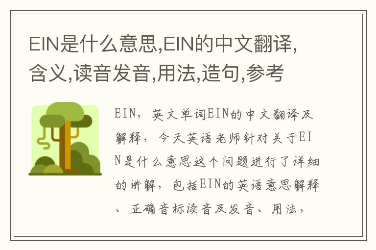 EIN是什么意思,EIN的中文翻译,含义,读音发音,用法,造句,参考例句