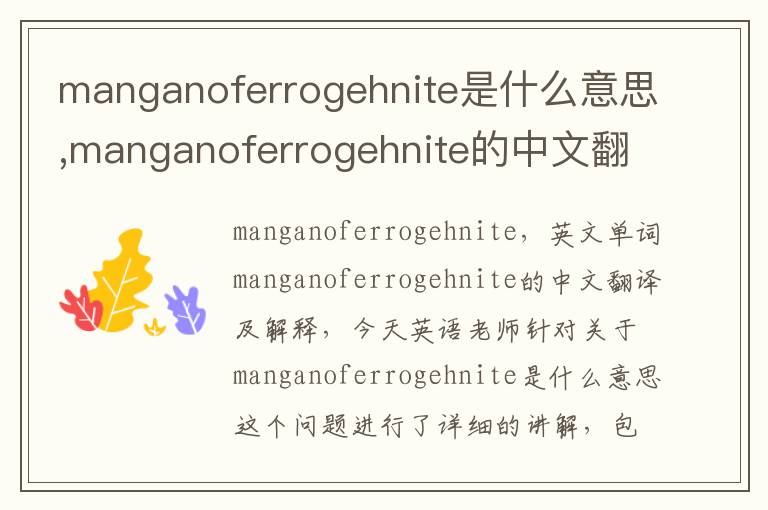 manganoferrogehnite是什么意思,manganoferrogehnite的中文翻译,含义,读音发音,用法,造句,参考例句