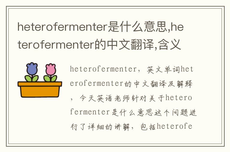 heterofermenter是什么意思,heterofermenter的中文翻译,含义,读音发音,用法,造句,参考例句