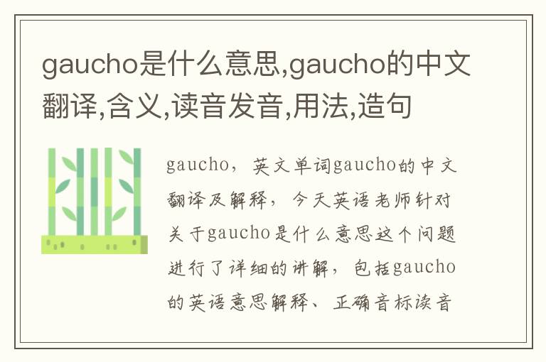 gaucho是什么意思,gaucho的中文翻译,含义,读音发音,用法,造句,参考例句