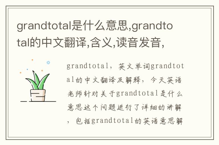 grandtotal是什么意思,grandtotal的中文翻译,含义,读音发音,用法,造句,参考例句