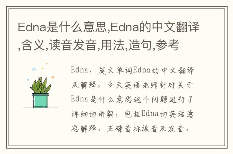 Edna是什么意思,Edna的中文翻译,含义,读音发音,用法,造句,参考例句