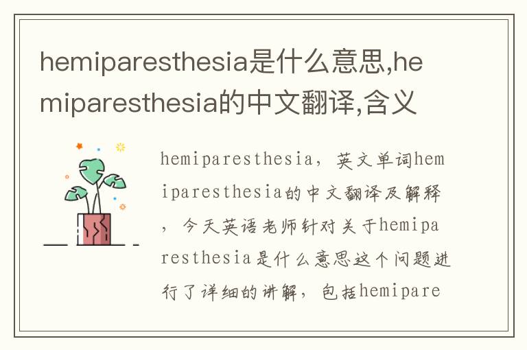 hemiparesthesia是什么意思,hemiparesthesia的中文翻译,含义,读音发音,用法,造句,参考例句