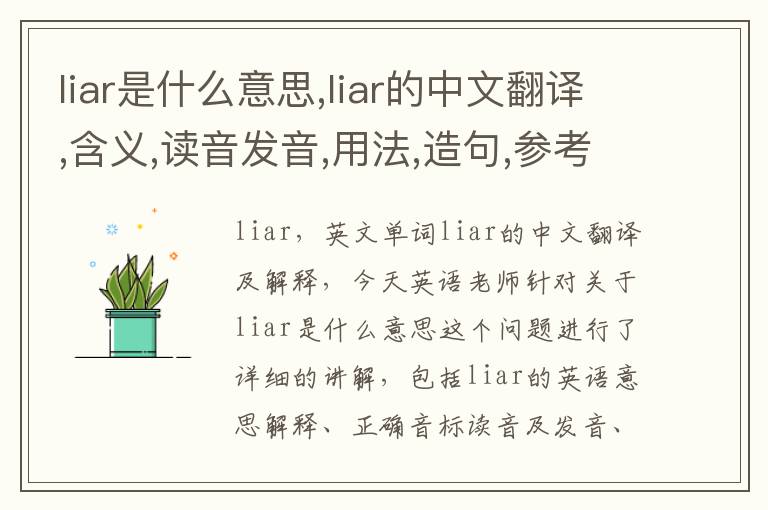 liar是什么意思,liar的中文翻译,含义,读音发音,用法,造句,参考例句