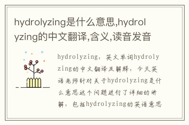 hydrolyzing是什么意思,hydrolyzing的中文翻译,含义,读音发音,用法,造句,参考例句