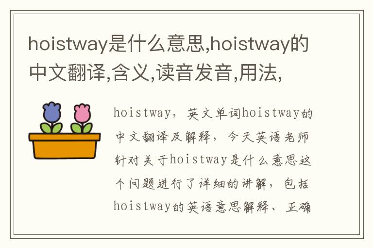 hoistway是什么意思,hoistway的中文翻译,含义,读音发音,用法,造句,参考例句