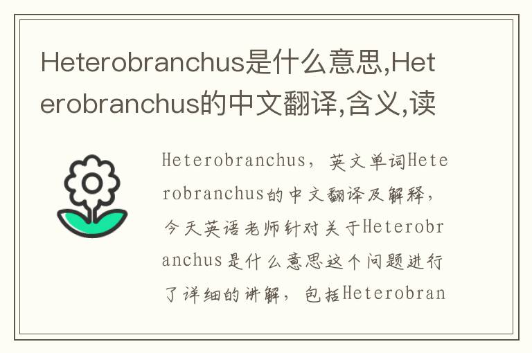 Heterobranchus是什么意思,Heterobranchus的中文翻译,含义,读音发音,用法,造句,参考例句