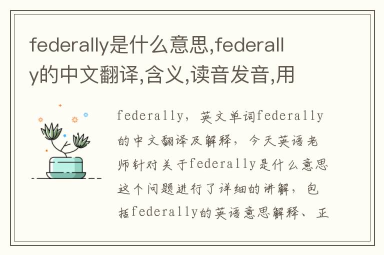 federally是什么意思,federally的中文翻译,含义,读音发音,用法,造句,参考例句