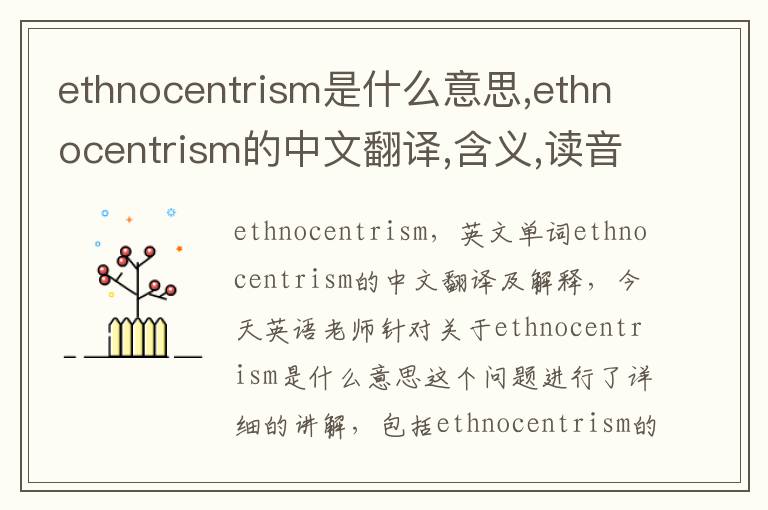 ethnocentrism是什么意思,ethnocentrism的中文翻译,含义,读音发音,用法,造句,参考例句