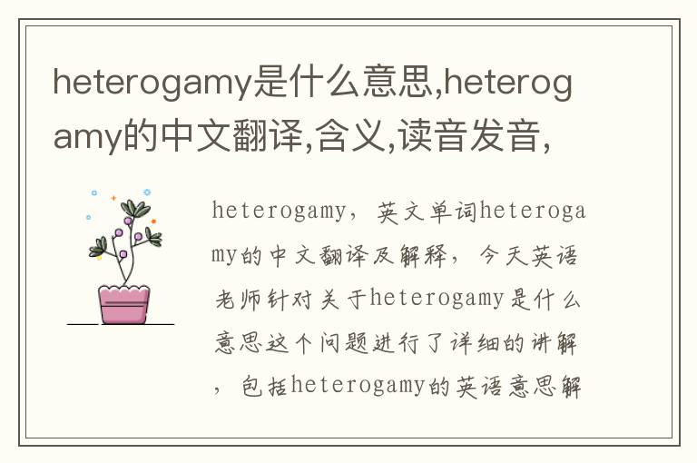 heterogamy是什么意思,heterogamy的中文翻译,含义,读音发音,用法,造句,参考例句