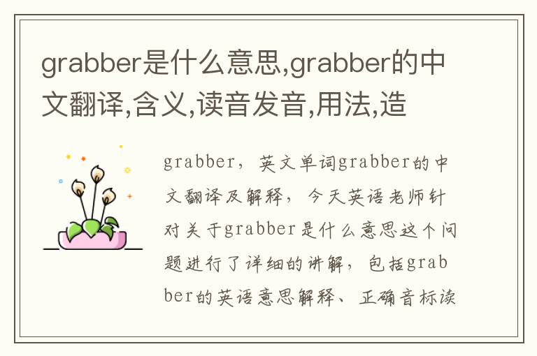 grabber是什么意思,grabber的中文翻译,含义,读音发音,用法,造句,参考例句