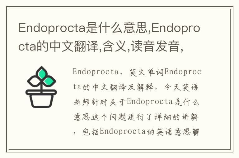 Endoprocta是什么意思,Endoprocta的中文翻译,含义,读音发音,用法,造句,参考例句