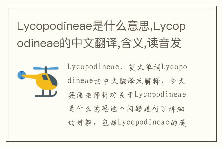 Lycopodineae是什么意思,Lycopodineae的中文翻译,含义,读音发音,用法,造句,参考例句