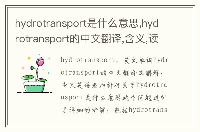 hydrotransport是什么意思,hydrotransport的中文翻译,含义,读音发音,用法,造句,参考例句