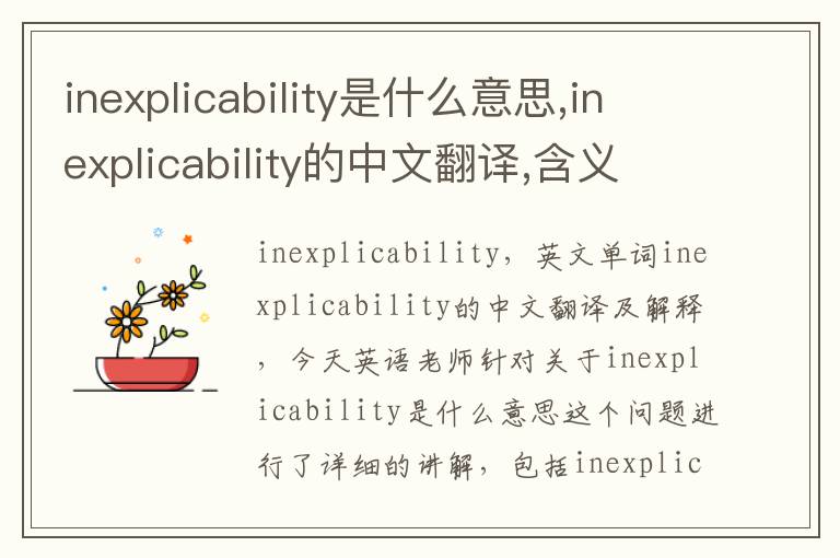 inexplicability是什么意思,inexplicability的中文翻译,含义,读音发音,用法,造句,参考例句