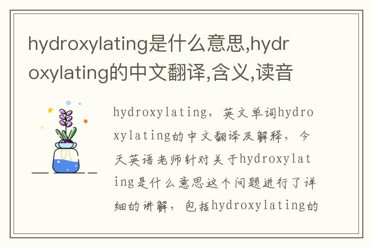 hydroxylating是什么意思,hydroxylating的中文翻译,含义,读音发音,用法,造句,参考例句