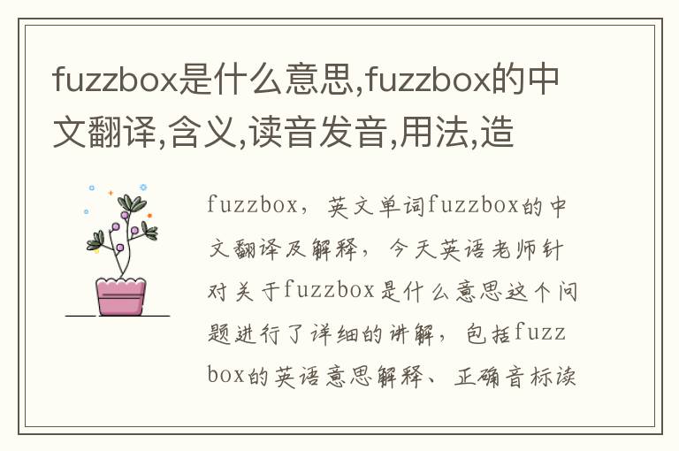 fuzzbox是什么意思,fuzzbox的中文翻译,含义,读音发音,用法,造句,参考例句