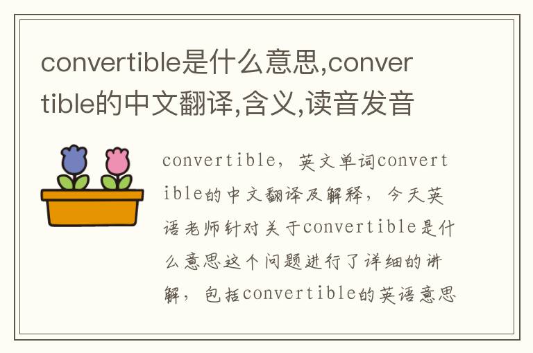 convertible是什么意思,convertible的中文翻译,含义,读音发音,用法,造句,参考例句