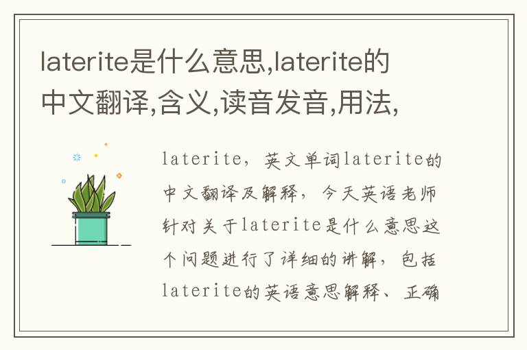 laterite是什么意思,laterite的中文翻译,含义,读音发音,用法,造句,参考例句