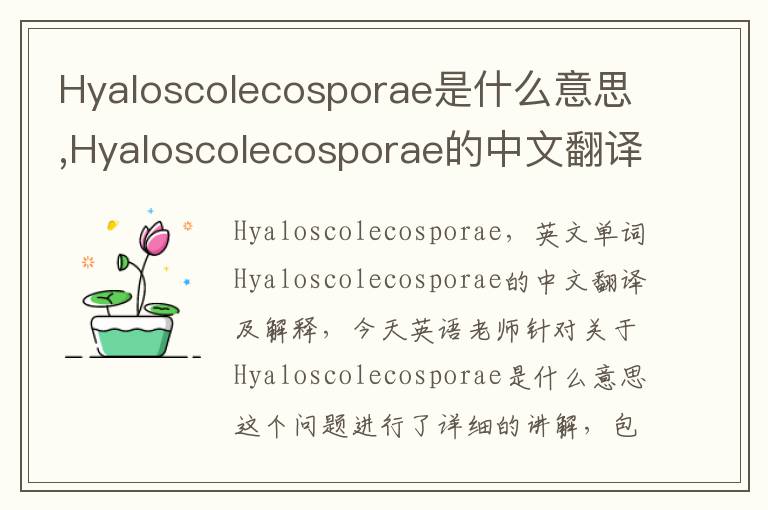 Hyaloscolecosporae是什么意思,Hyaloscolecosporae的中文翻译,含义,读音发音,用法,造句,参考例句