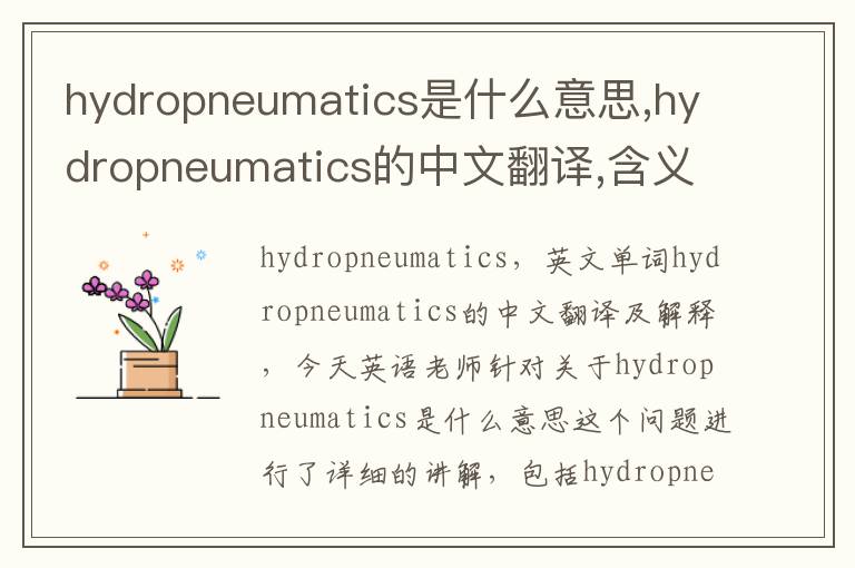 hydropneumatics是什么意思,hydropneumatics的中文翻译,含义,读音发音,用法,造句,参考例句