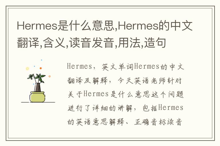 Hermes是什么意思,Hermes的中文翻译,含义,读音发音,用法,造句,参考例句