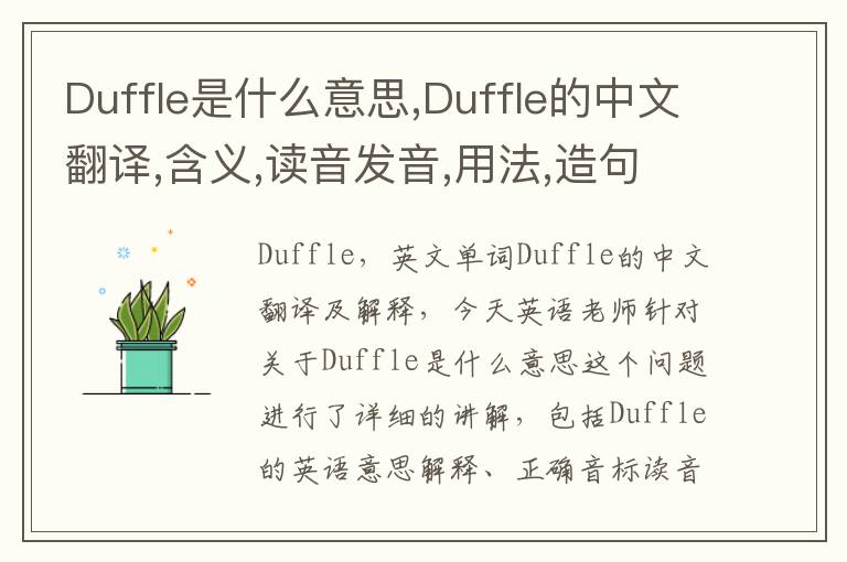 Duffle是什么意思,Duffle的中文翻译,含义,读音发音,用法,造句,参考例句