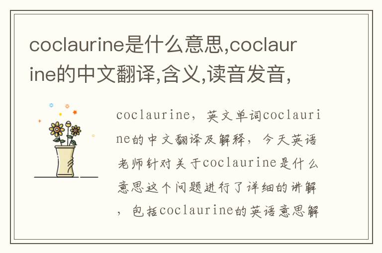 coclaurine是什么意思,coclaurine的中文翻译,含义,读音发音,用法,造句,参考例句